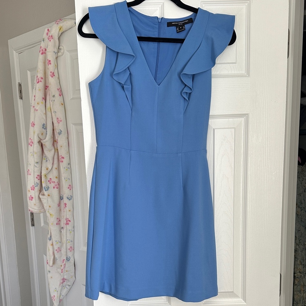 French Connection Sky Blue Ruffle Mini Dress